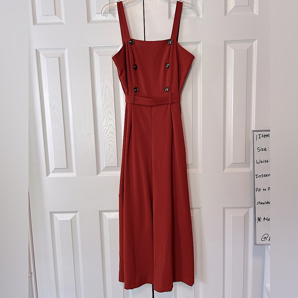 Have Jumpsuit Womens Medium Burnt Orange Stretchy Wide Leg High Waist Tie Button